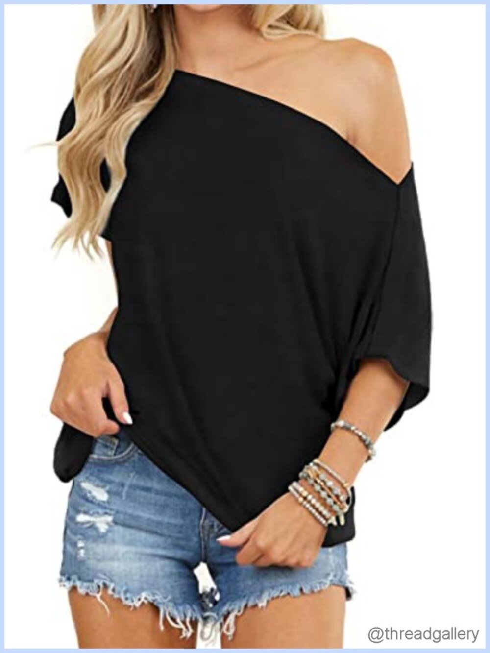 Women's Off Shoulder Tunic Top Short Sleeve Batwing Shirt Loose Blouse